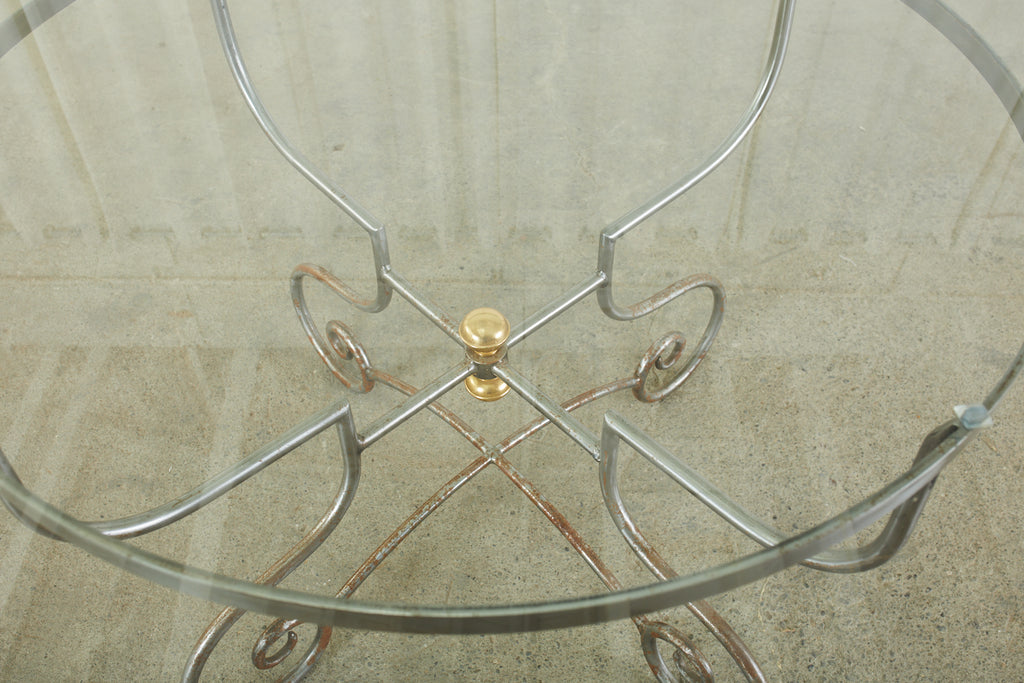 French Art Nouveau Style Iron Brass Garden Dining Table