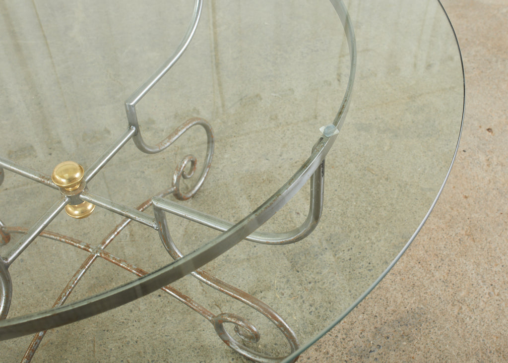 French Art Nouveau Style Iron Brass Garden Dining Table