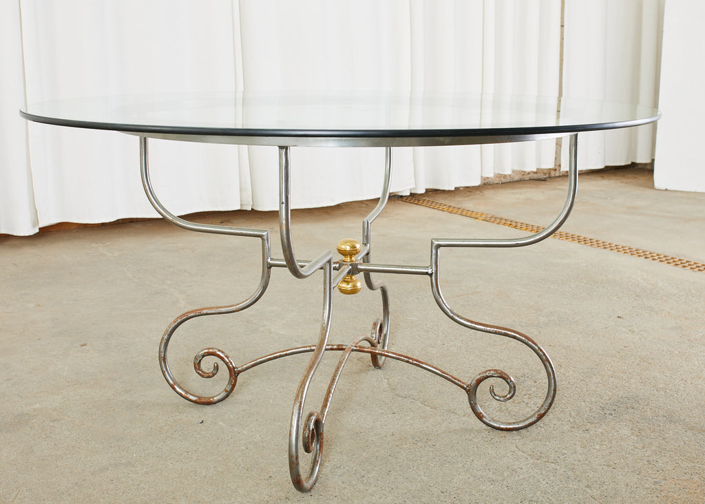 French Art Nouveau Style Iron Brass Garden Dining Table