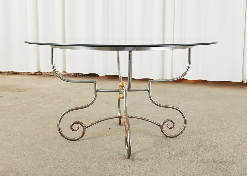 French Art Nouveau Style Iron Brass Garden Dining Table