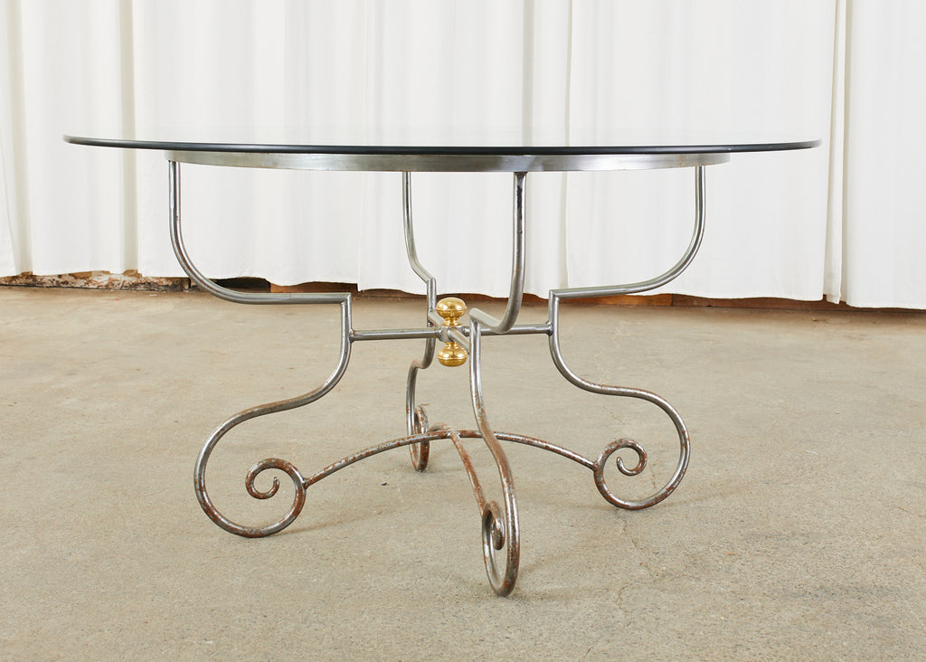 French Art Nouveau Style Iron Brass Garden Dining Table