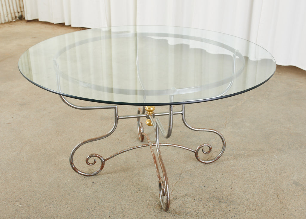 French Art Nouveau Style Iron Brass Garden Dining Table