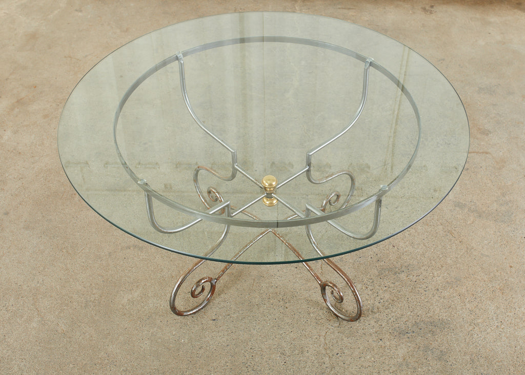 French Art Nouveau Style Iron Brass Garden Dining Table