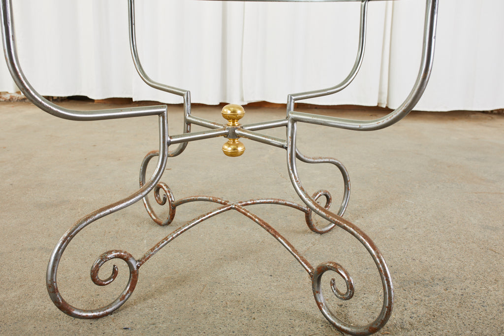 French Art Nouveau Style Iron Brass Garden Dining Table