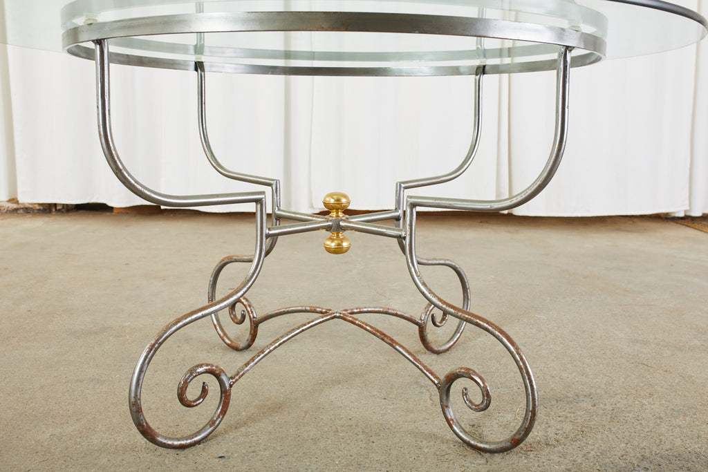 French Art Nouveau Style Iron Brass Garden Dining Table