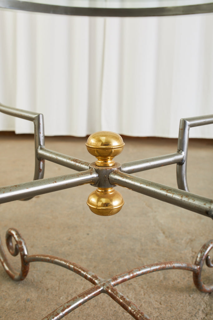 French Art Nouveau Style Iron Brass Garden Dining Table