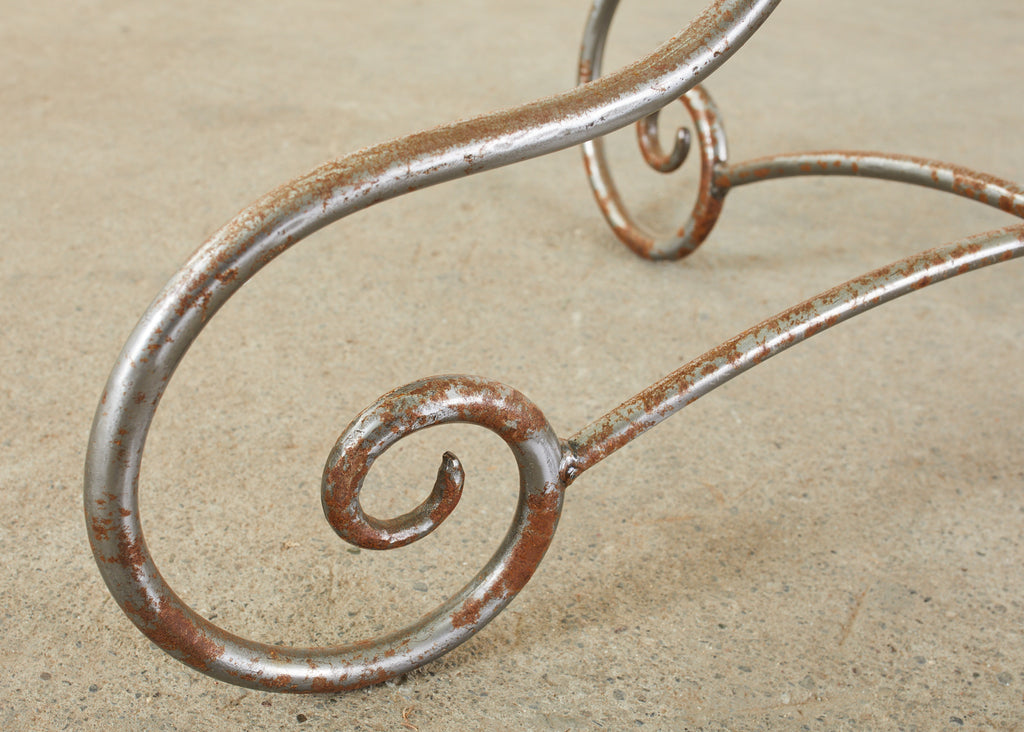 French Art Nouveau Style Iron Brass Garden Dining Table