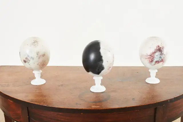 Set of Three Painted Dyed Ostrich Egg Specimens
