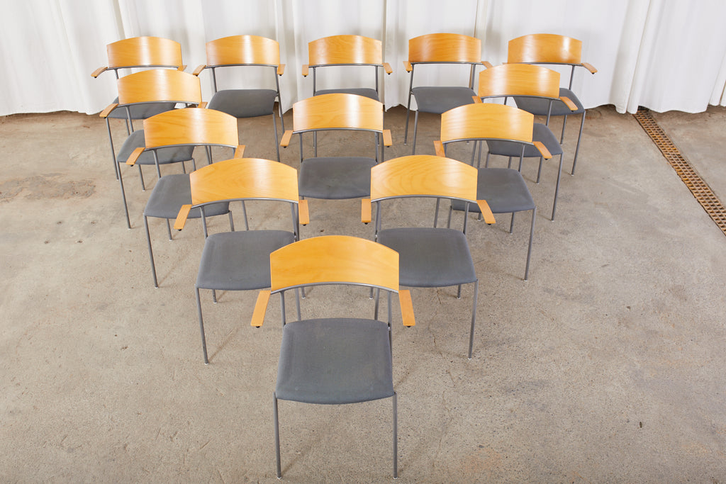 Set of Thirteen Swedish Modern EFG Offy Stacking Chairs