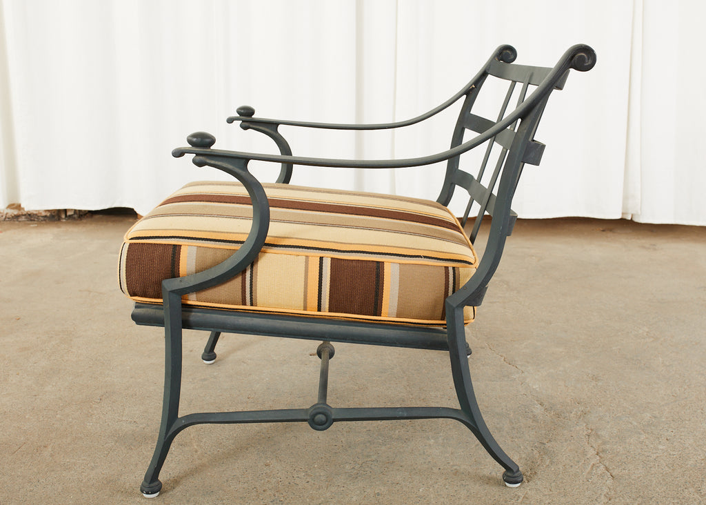 Set of Six Neoclassical Style Garden Armchairs with Ottoman