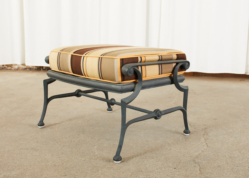 Set of Six Neoclassical Style Garden Armchairs with Ottoman