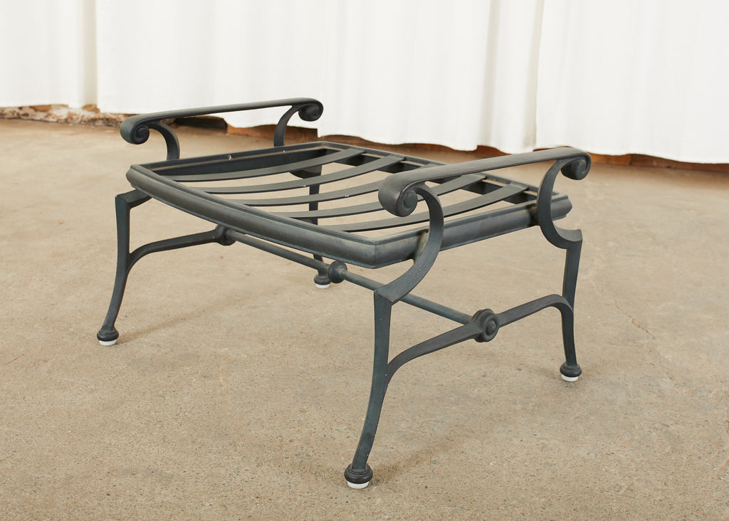 Set of Six Neoclassical Style Garden Armchairs with Ottoman