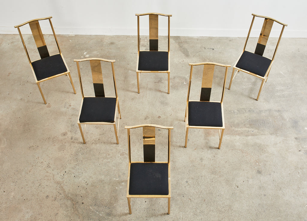 Set of Six Gilded Steel Chinese Officials Hat Dining Chairs