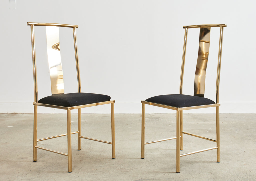 Set of Six Gilded Steel Chinese Officials Hat Dining Chairs