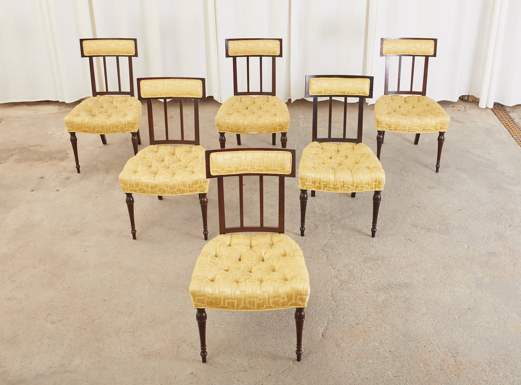 Set of Six English Regency Mahogany Tufted Dining Chairs
