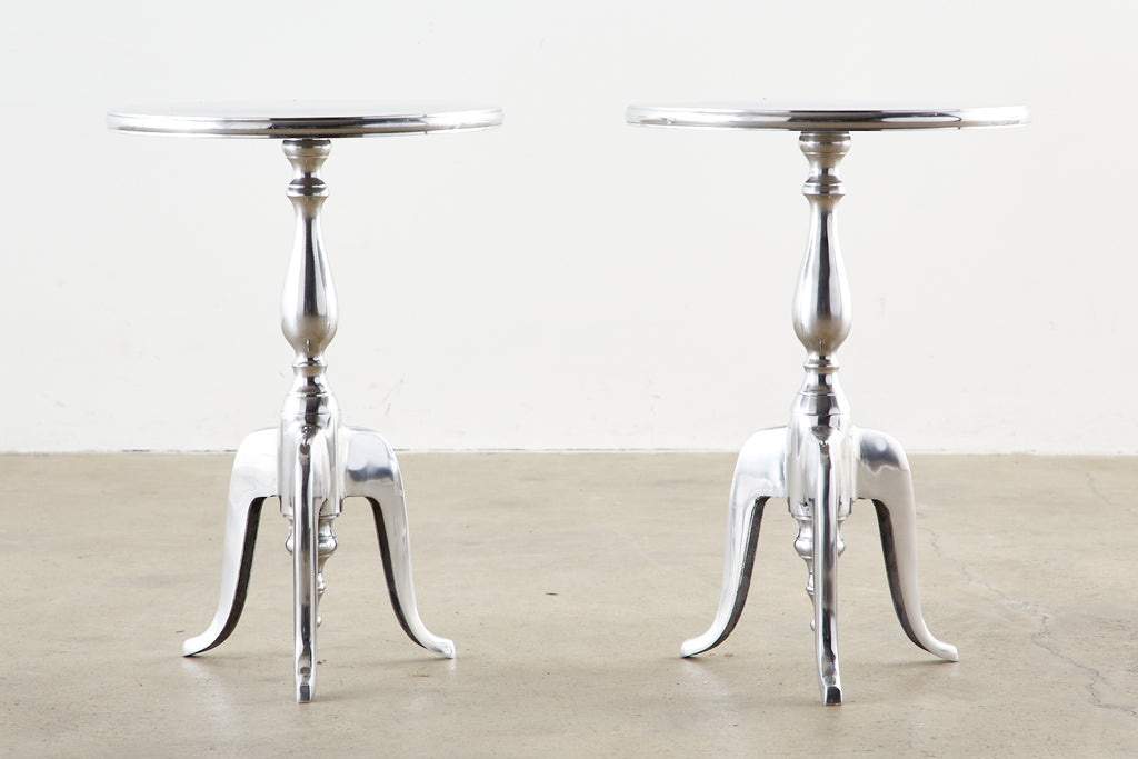Pair of Polished Metal Round Pedestal Drink Tables