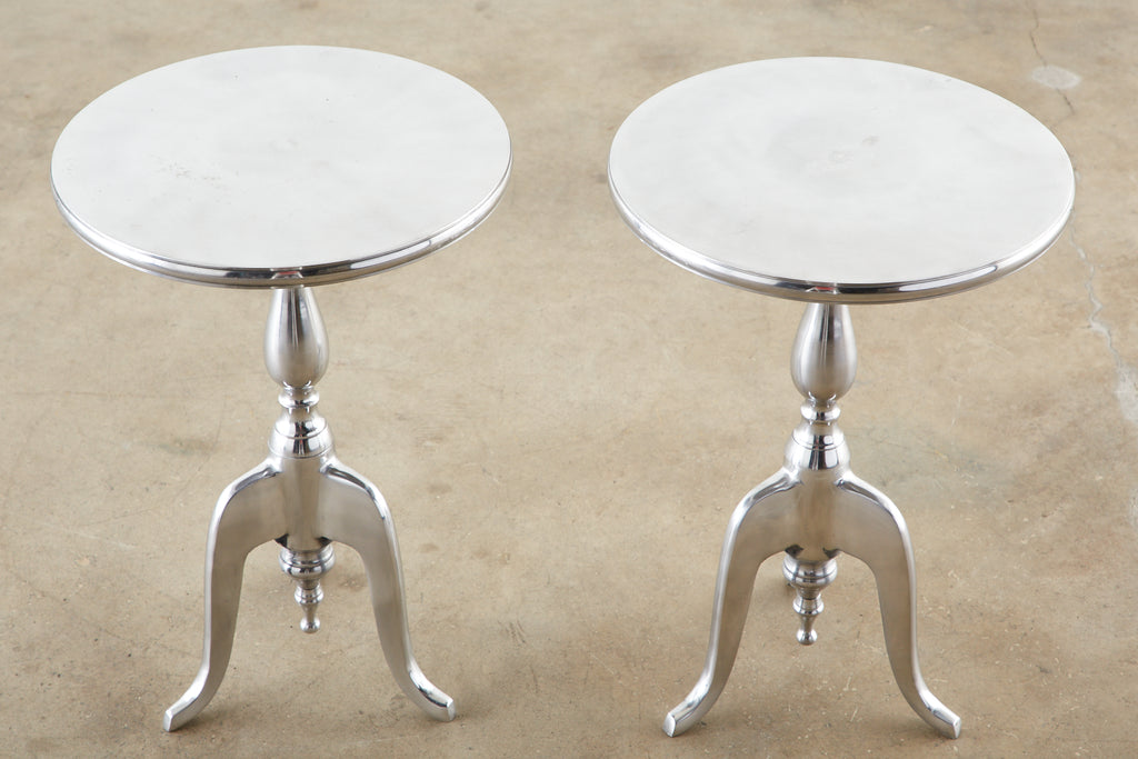Pair of Polished Metal Round Pedestal Drink Tables