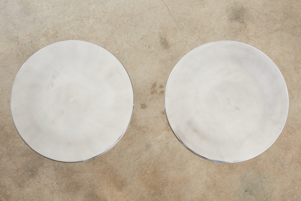 Pair of Polished Metal Round Pedestal Drink Tables