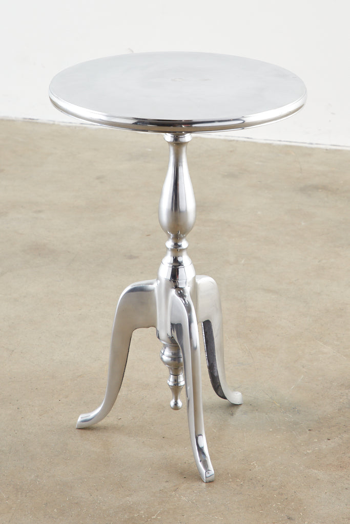 Pair of Polished Metal Round Pedestal Drink Tables