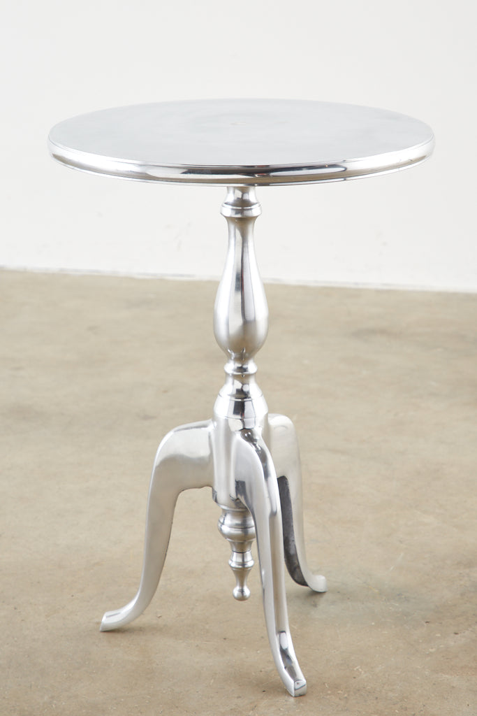 Pair of Polished Metal Round Pedestal Drink Tables