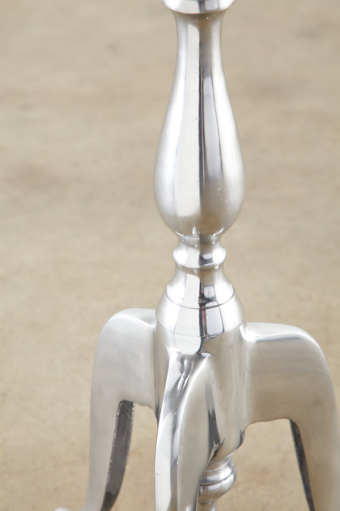 Pair of Polished Metal Round Pedestal Drink Tables