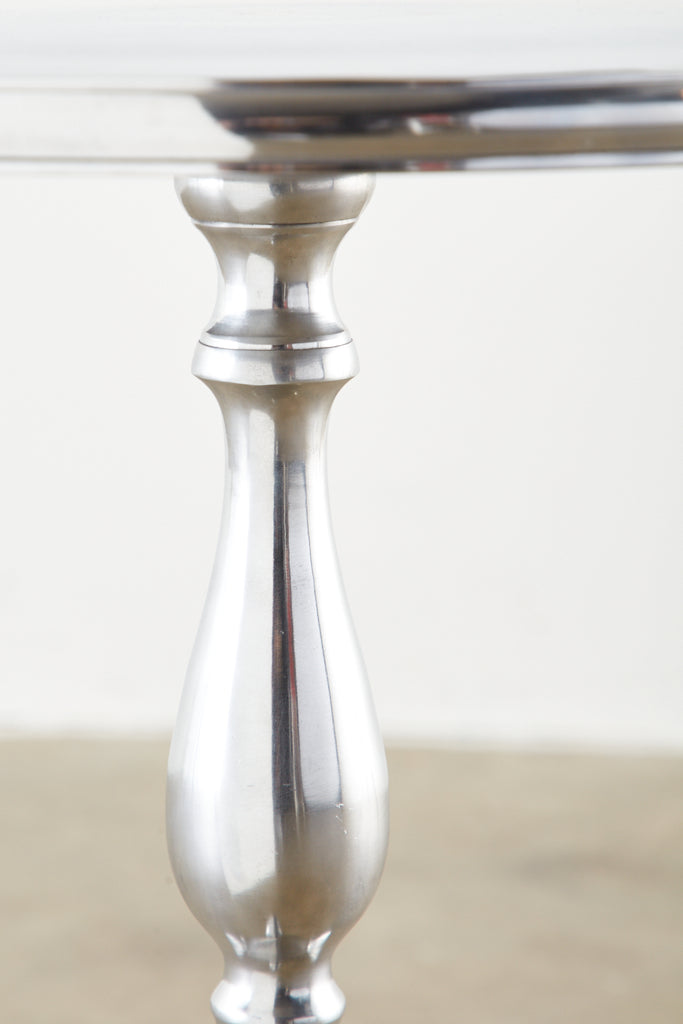 Pair of Polished Metal Round Pedestal Drink Tables
