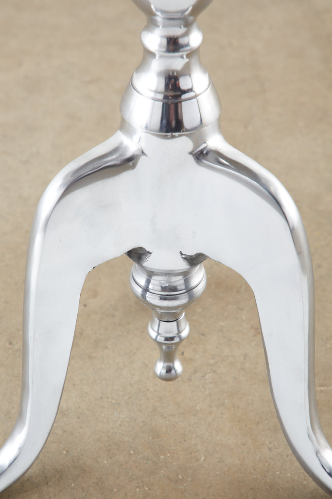 Pair of Polished Metal Round Pedestal Drink Tables