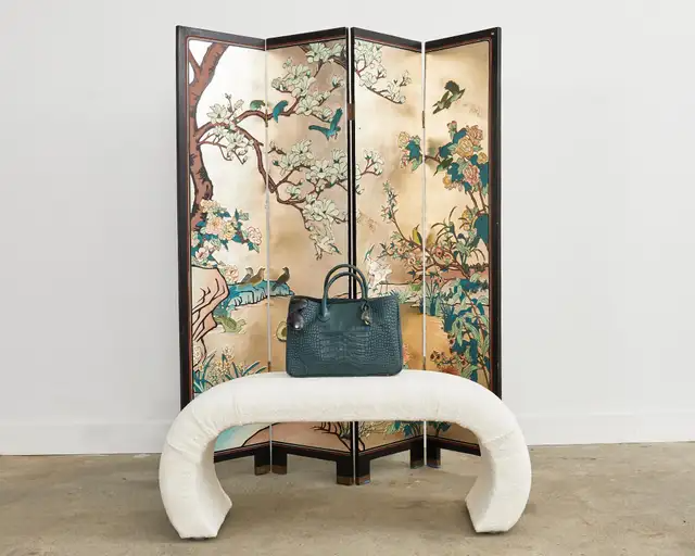 Karl Springer Style Waterfall Scroll Bench with Bouclè Upholstery