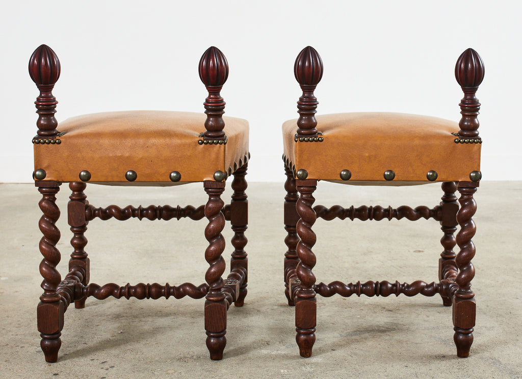 Set of Six Baroque Style Oak Barley Twist Dining Stools