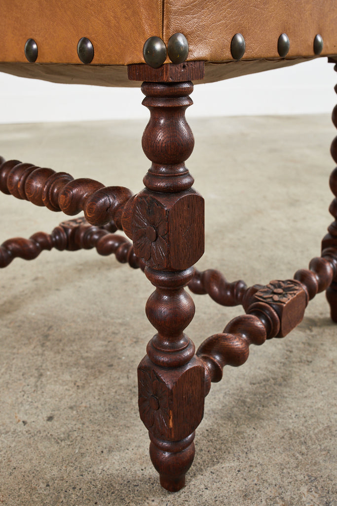 Set of Six Baroque Style Oak Barley Twist Dining Stools
