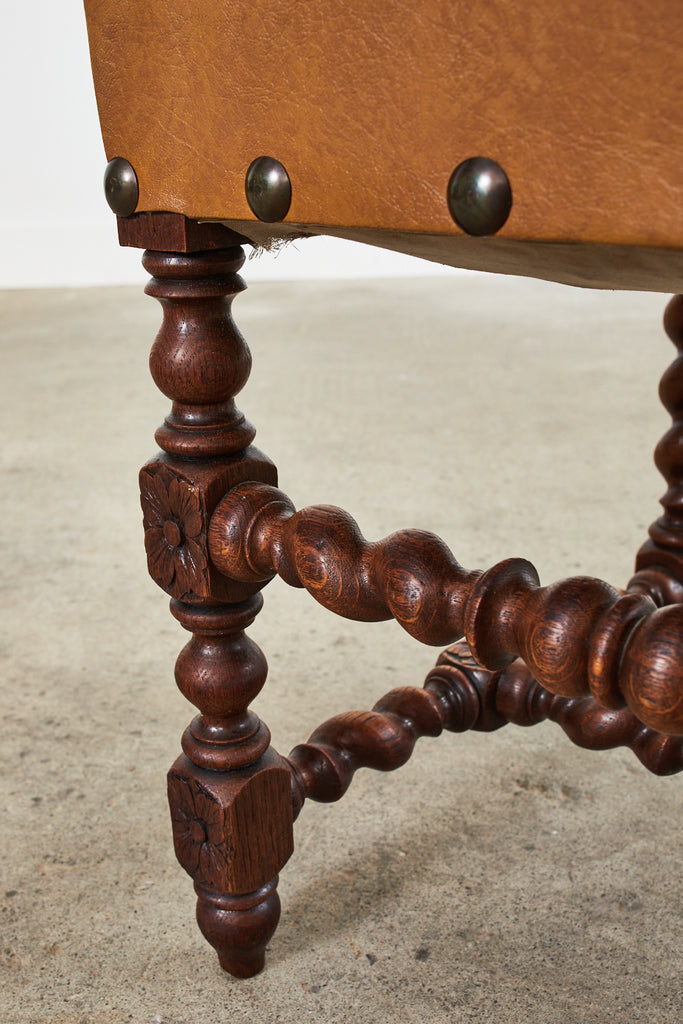 Set of Six Baroque Style Oak Barley Twist Dining Stools
