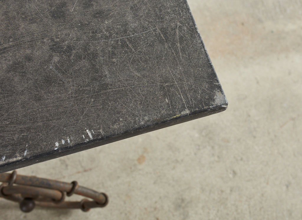 Mid-century Faux Bamboo Iron Slate Top Garden Dining Table
