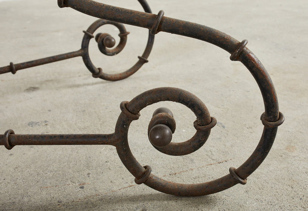 Mid-century Faux Bamboo Iron Slate Top Garden Dining Table