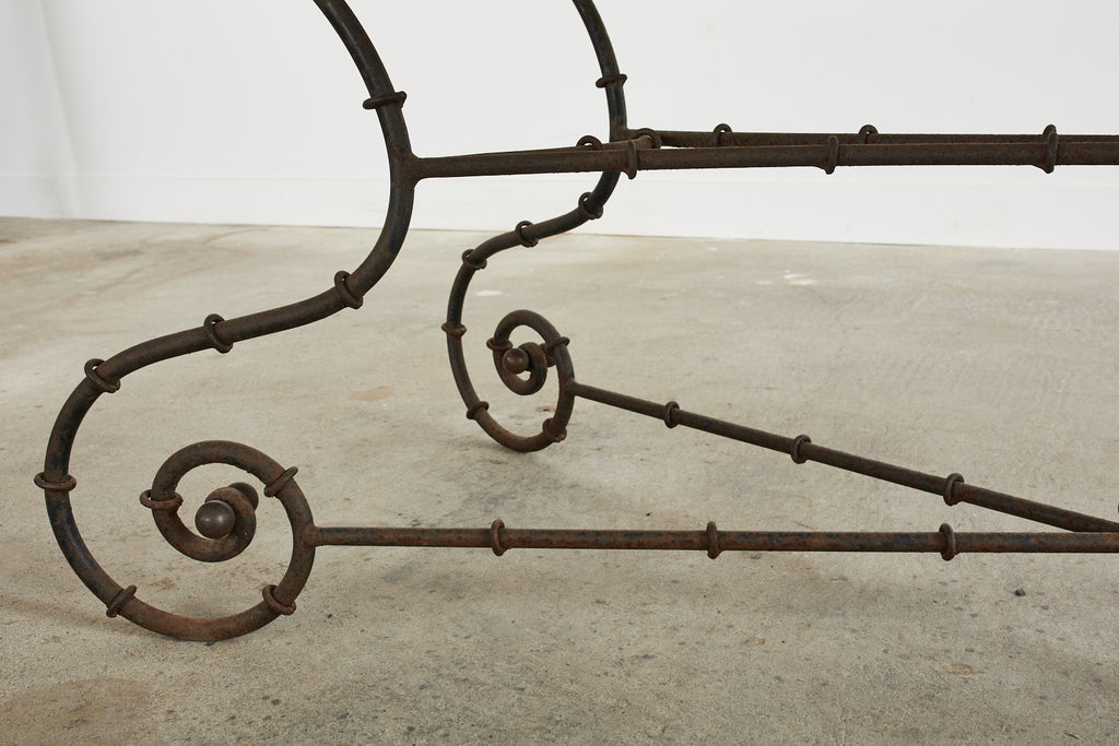 Mid-century Faux Bamboo Iron Slate Top Garden Dining Table