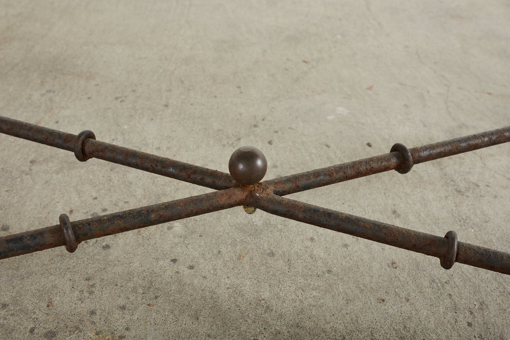 Mid-century Faux Bamboo Iron Slate Top Garden Dining Table