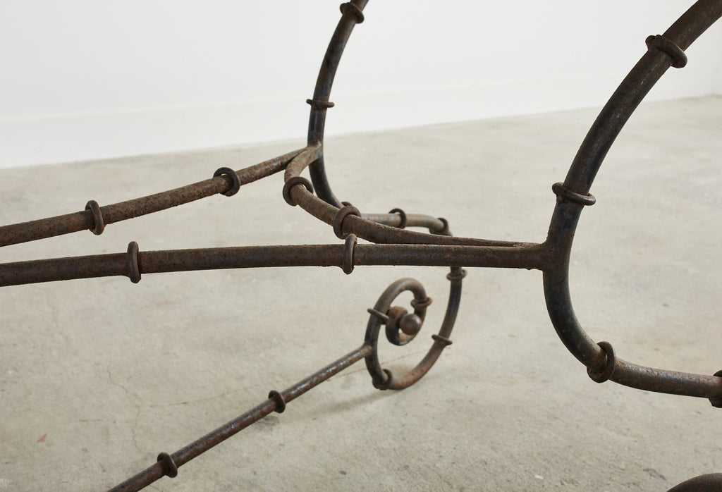 Mid-century Faux Bamboo Iron Slate Top Garden Dining Table