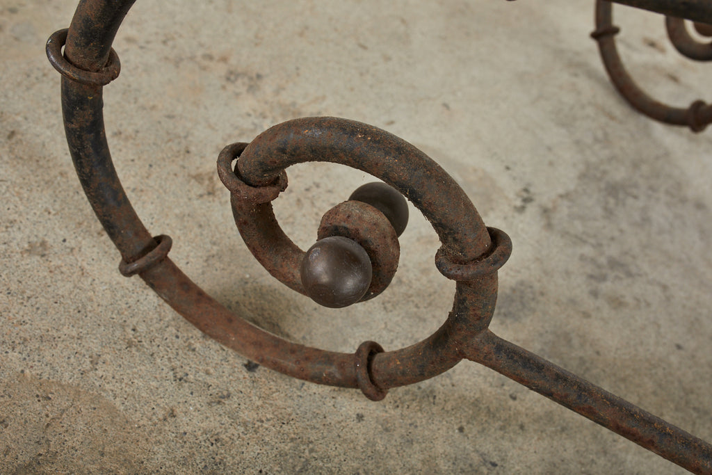 Mid-century Faux Bamboo Iron Slate Top Garden Dining Table