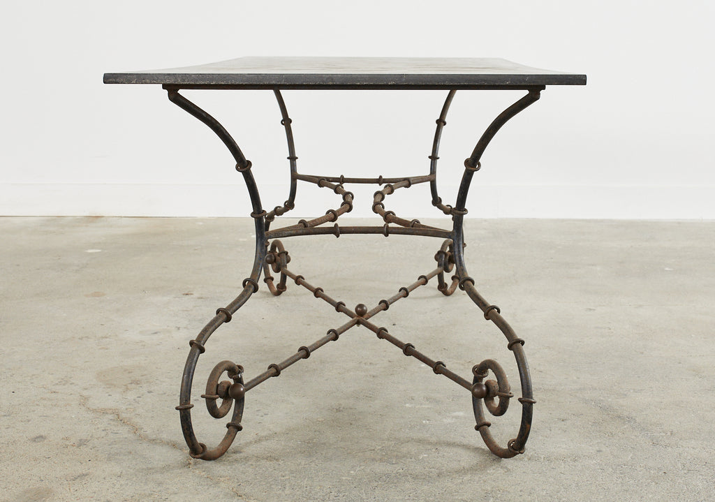 Mid-century Faux Bamboo Iron Slate Top Garden Dining Table