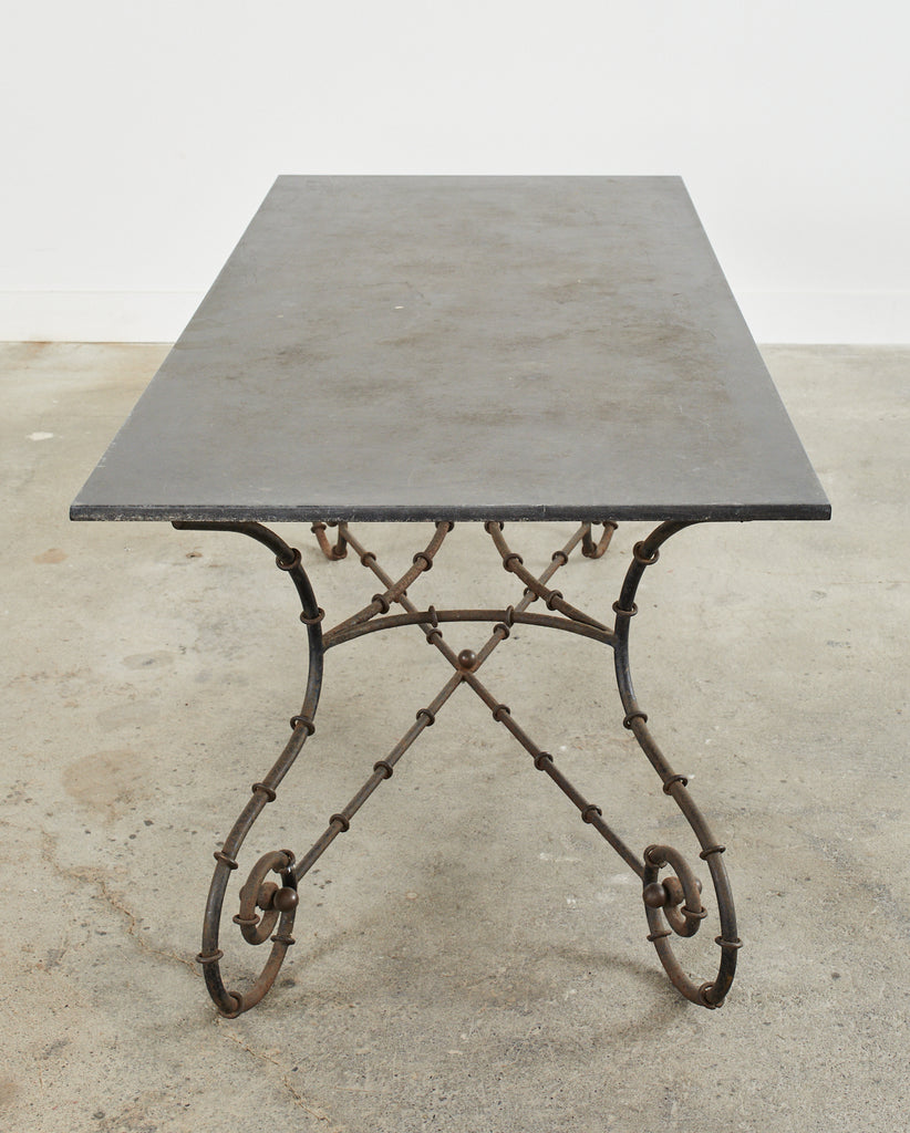 Mid-century Faux Bamboo Iron Slate Top Garden Dining Table