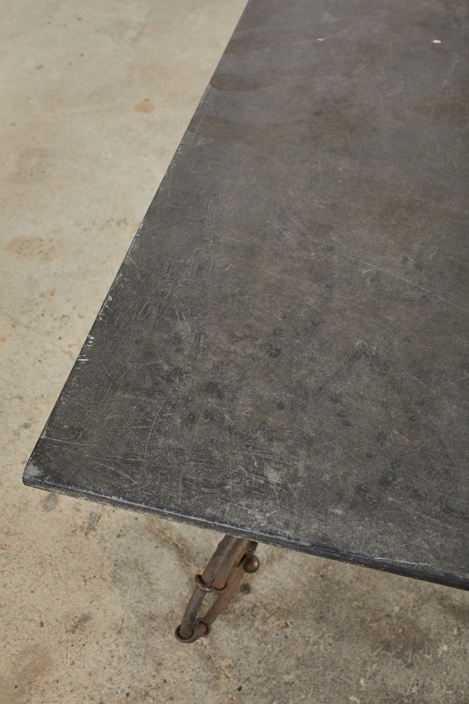 Mid-century Faux Bamboo Iron Slate Top Garden Dining Table