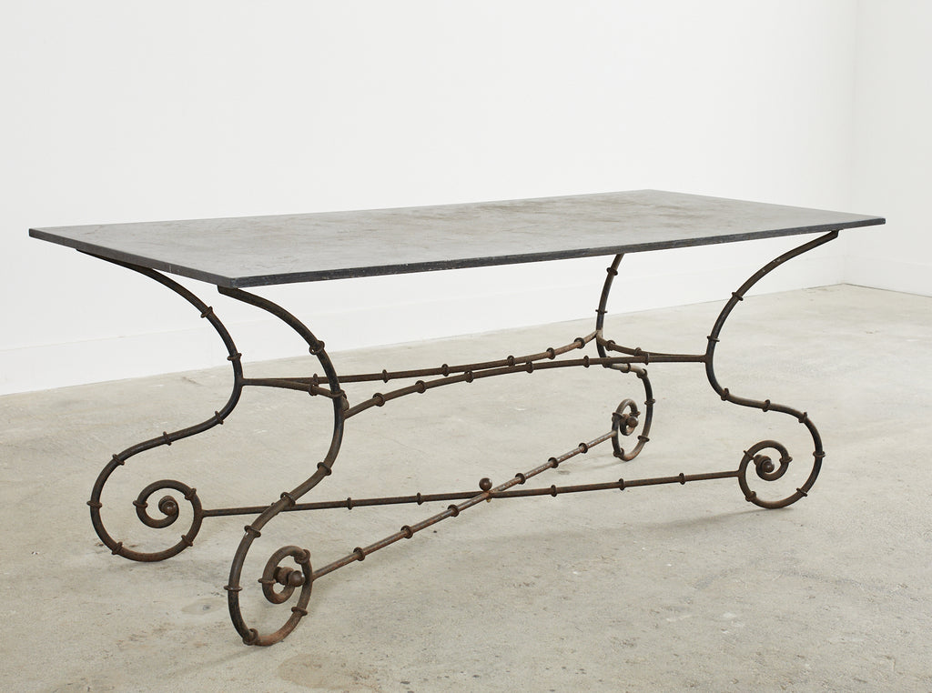 Mid-century Faux Bamboo Iron Slate Top Garden Dining Table