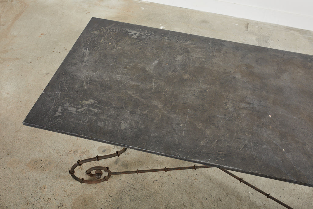 Mid-century Faux Bamboo Iron Slate Top Garden Dining Table