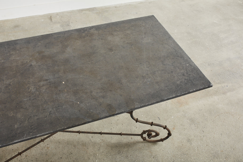 Mid-century Faux Bamboo Iron Slate Top Garden Dining Table