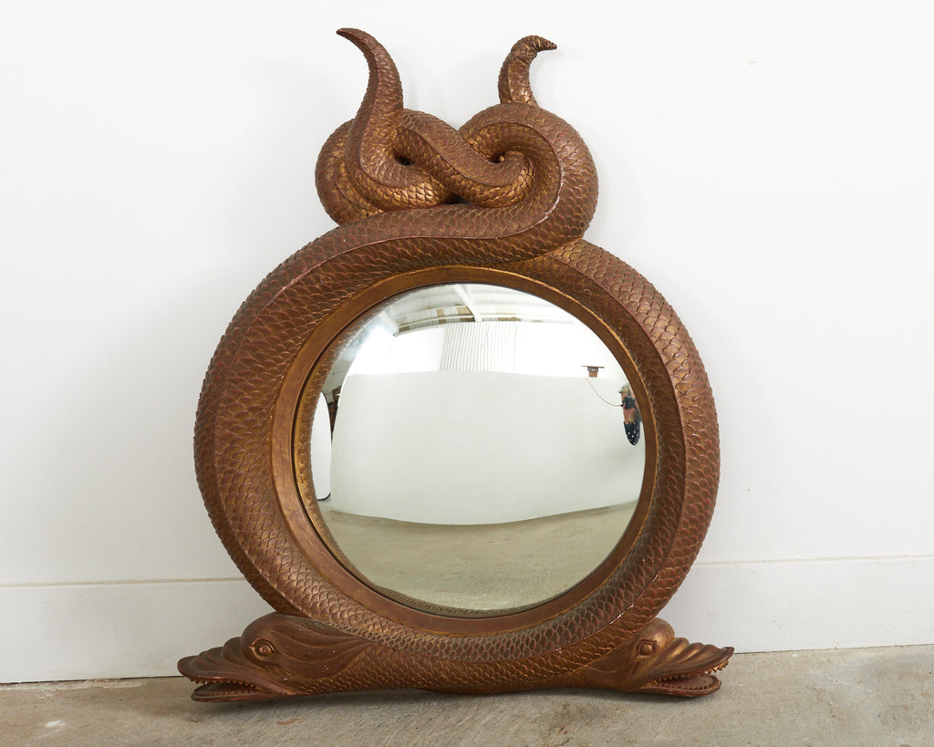 English Regency Style Giltwood Carved Dolphin Serpentine Mirror