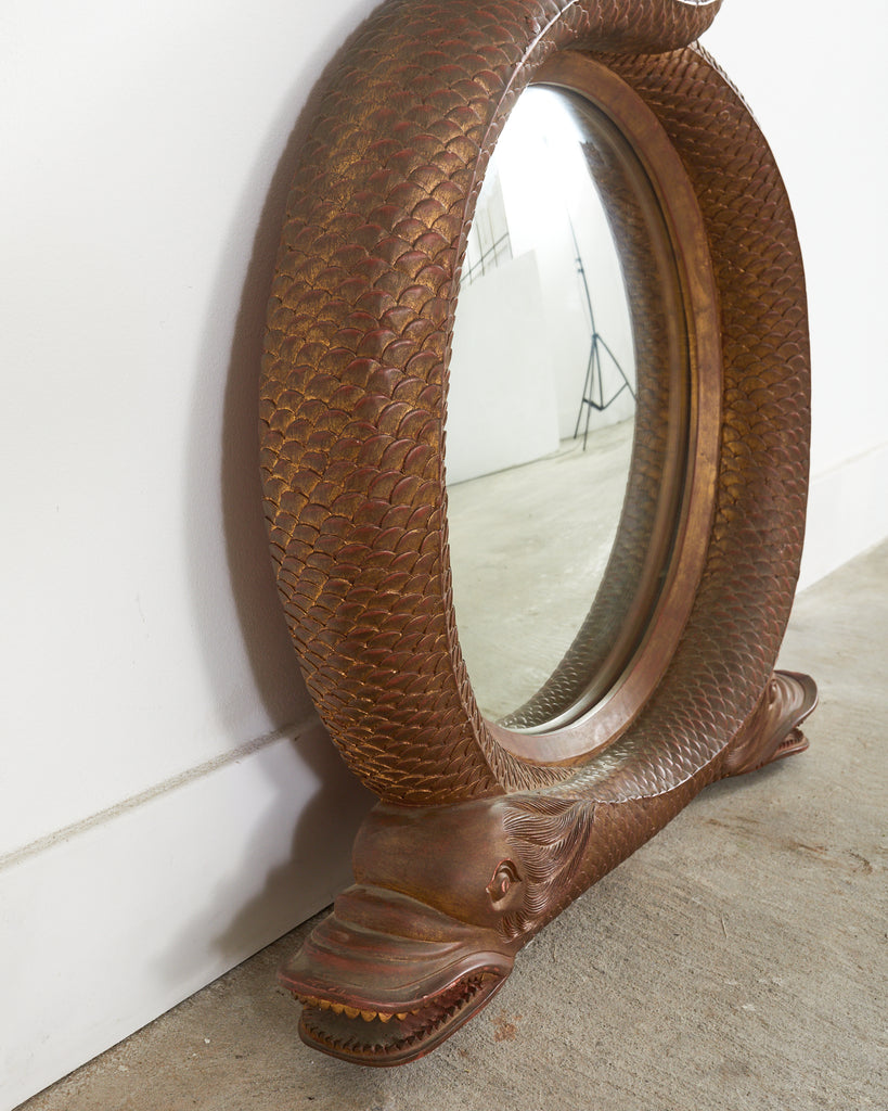 English Regency Style Giltwood Carved Dolphin Serpentine Mirror