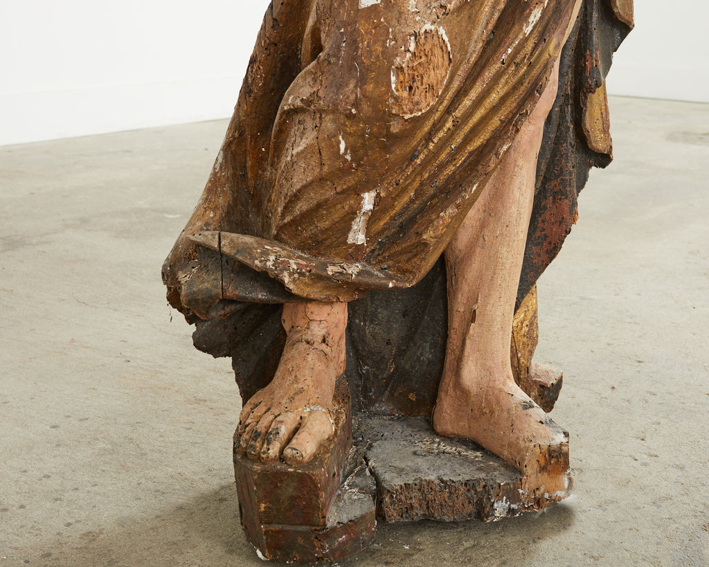 18th Century Italian Baroque Carved Santos Icon Sculpture