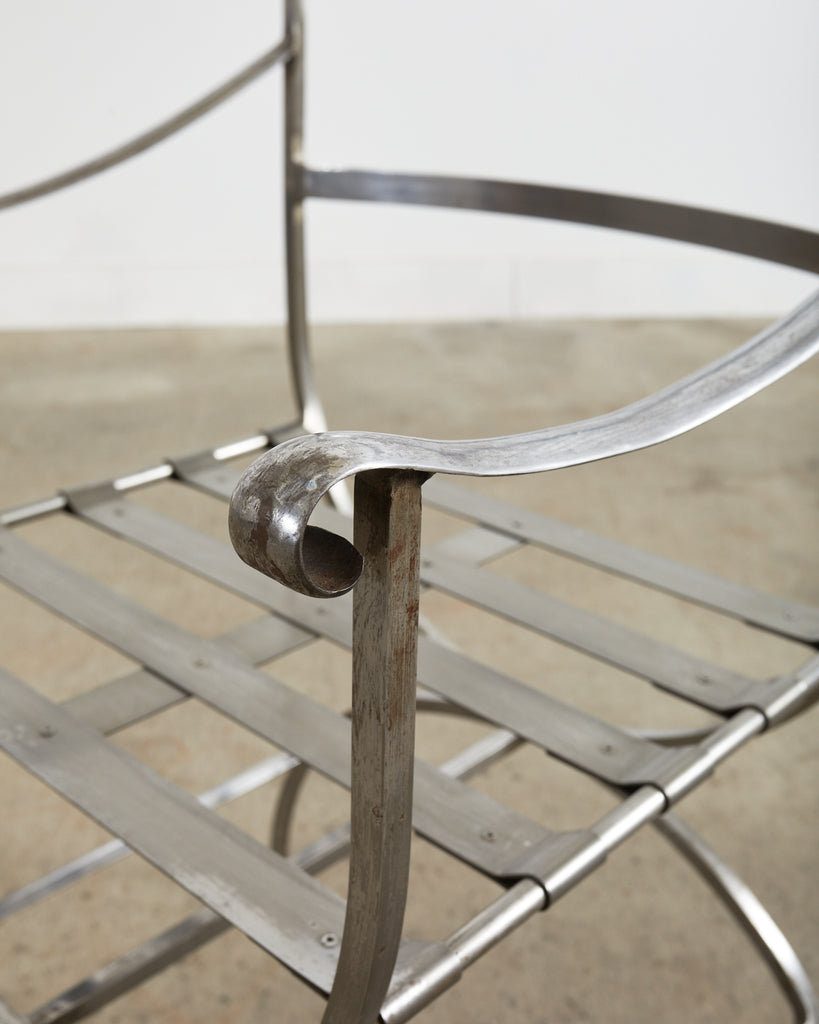 Pair of Neoclassical Style Steel Curule Garden Armchairs