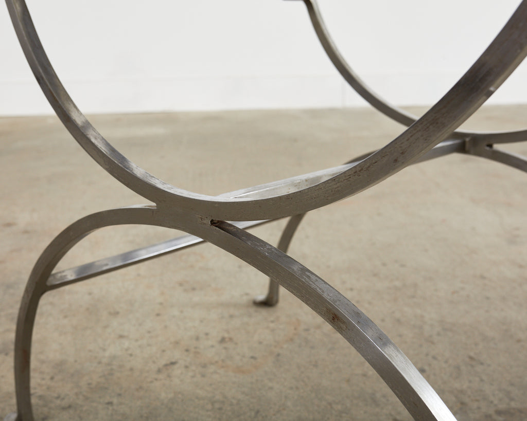 Pair of Neoclassical Style Steel Curule Garden Armchairs