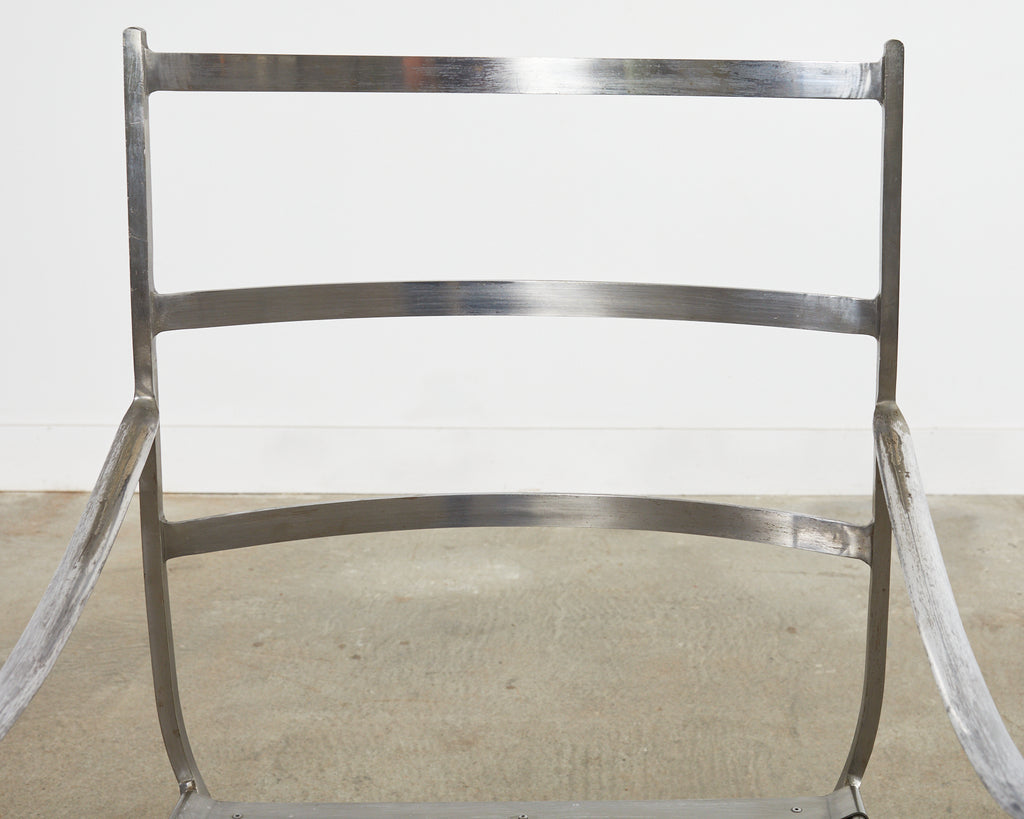 Pair of Neoclassical Style Steel Curule Garden Armchairs