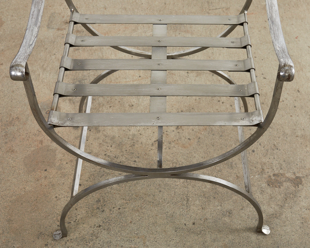 Pair of Neoclassical Style Steel Curule Garden Armchairs